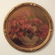 Old small painting framed and signed reproduction with a bouquet of roses