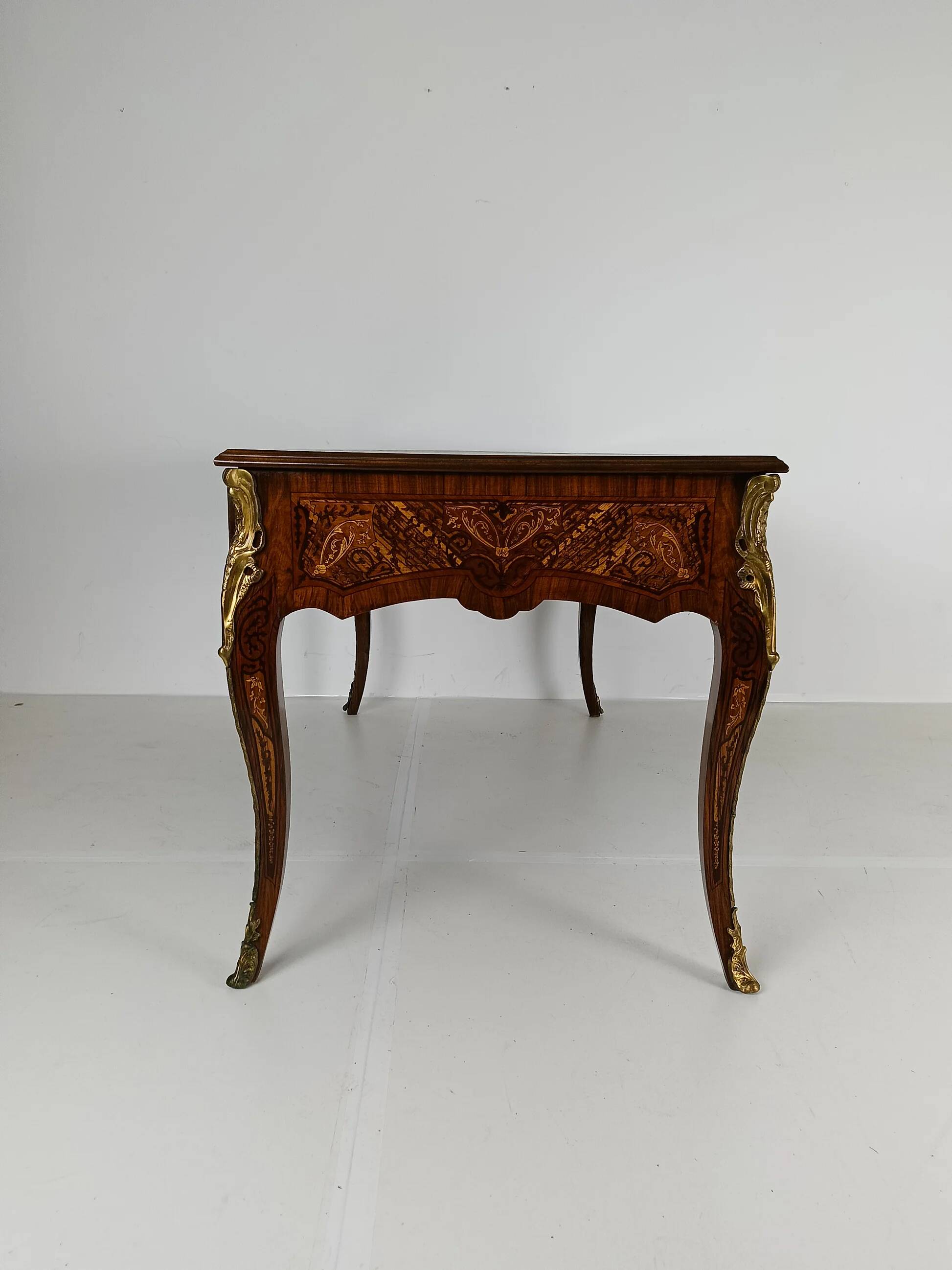 Louis XV style double-sided mahogany and rosewood flat desk