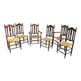 8 (2 x armrest) x ornate wood / bobbin / wicker dining chair / studded chairs