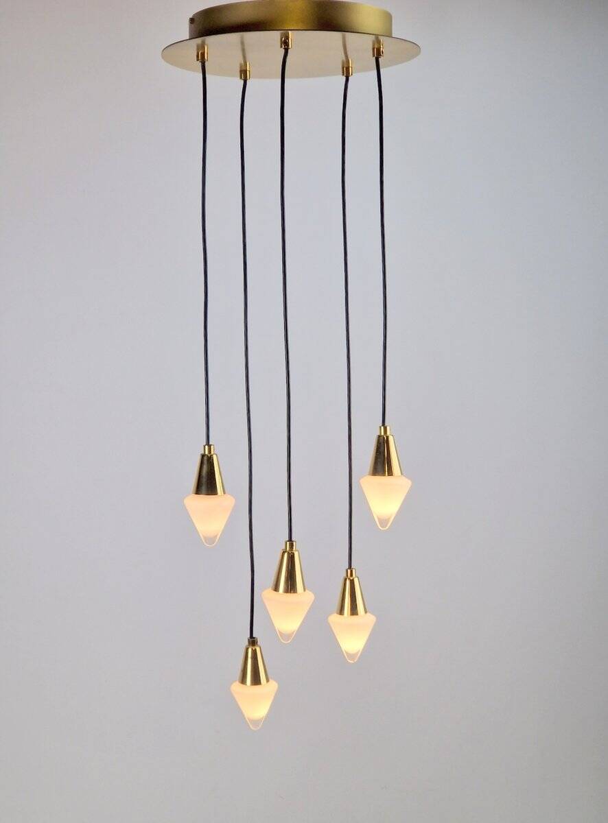 Glass and Brass Cascade Pendant Lamp by Schmidt Leuchten, 1970s