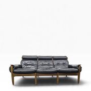 Vintage black leather armchair/sofa/living room by Eric Merthen