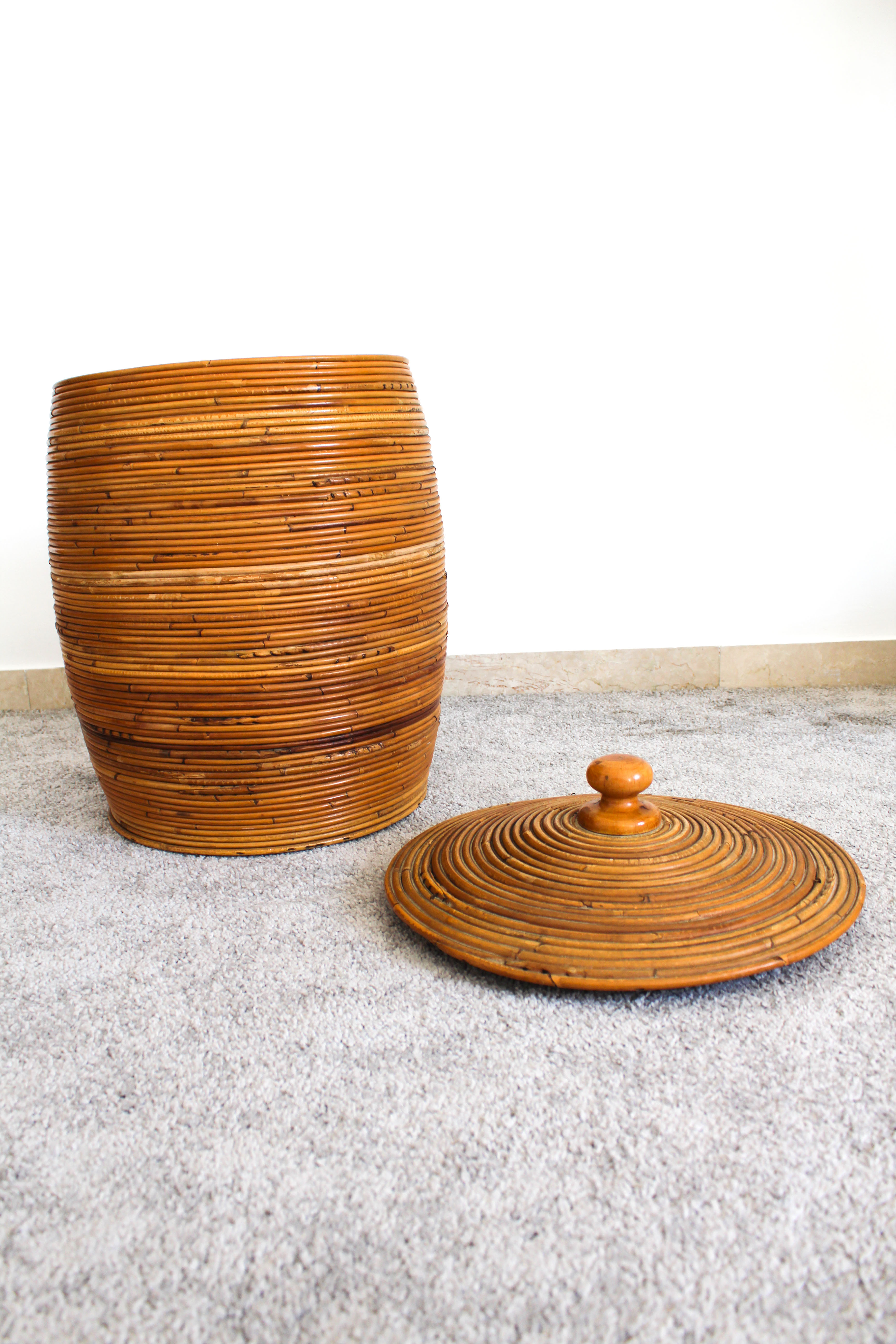 Cylindrical wicker basket, Italy 70's