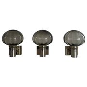 Set of 3 grey glass and chrome wall lights from the mid-century by N Leuchten, 1960s, Germany.