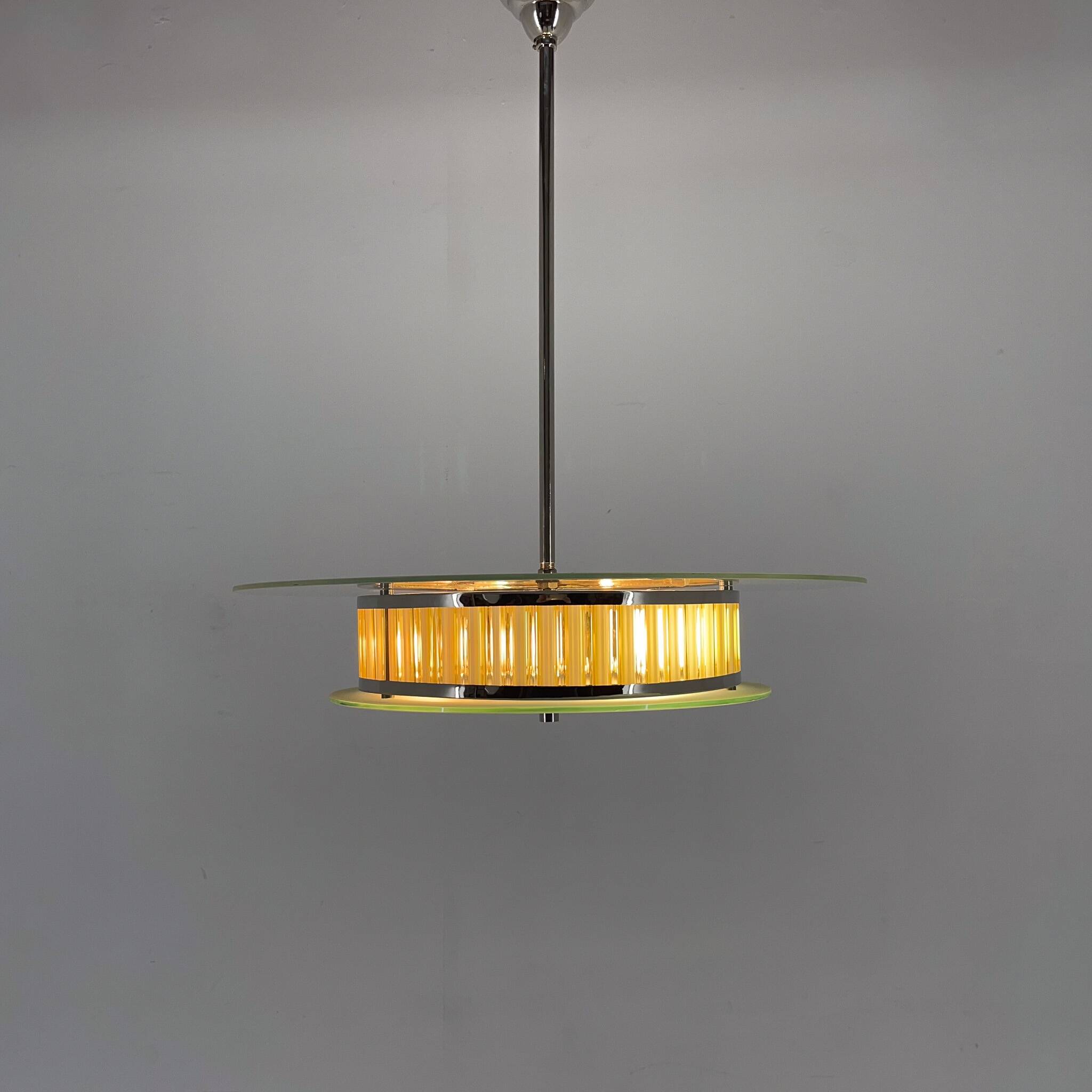 1940s Rare Italian Chrome & Glass  Chandelier, Restored