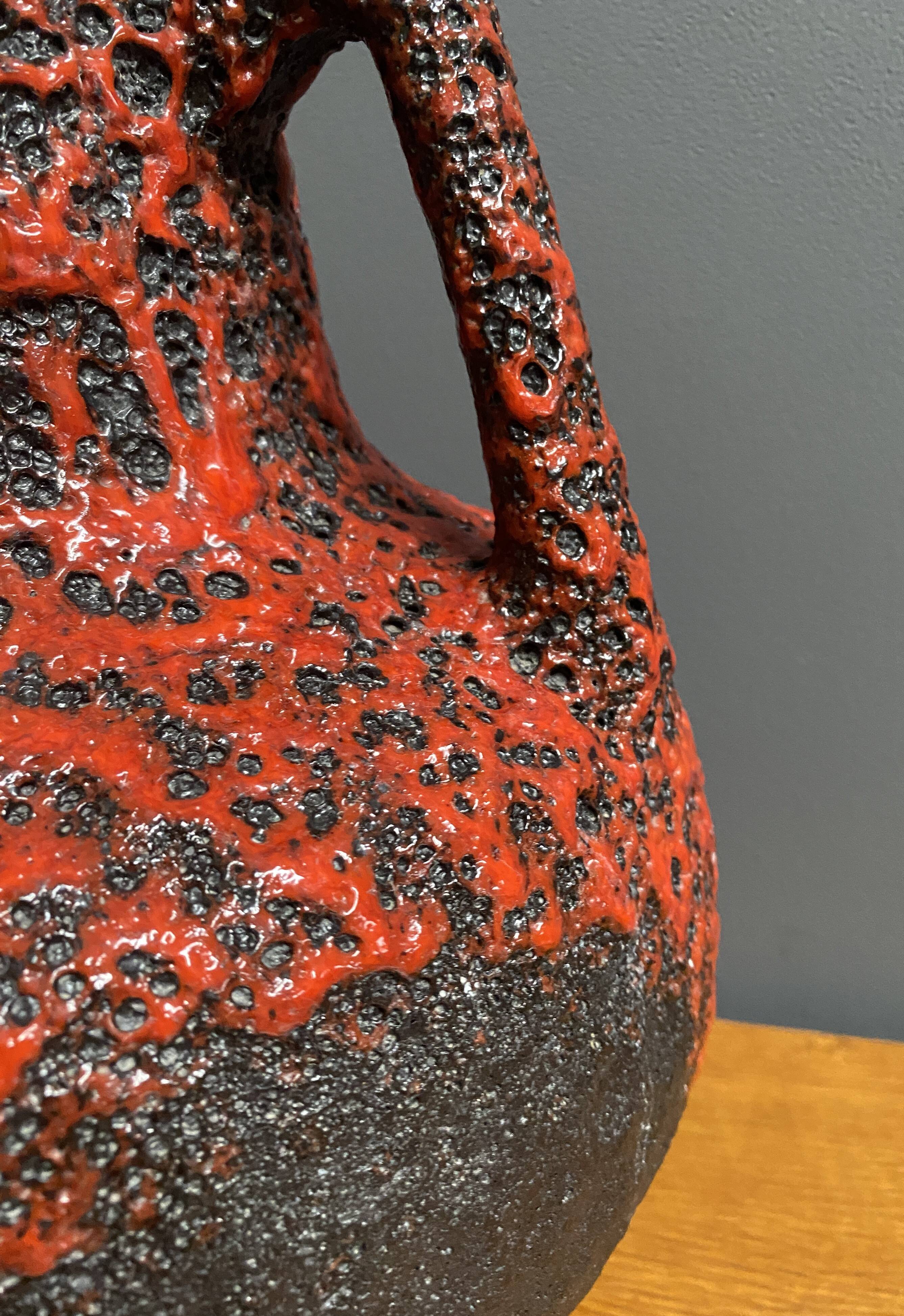 Fat Lava vase in red and black West Germany pottery