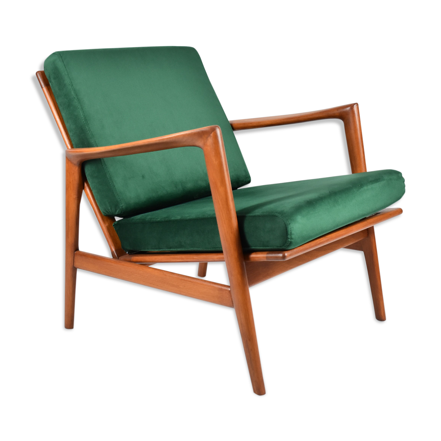 Scandinavian armchair "Stefan", restored, 60s, green bottle velvet