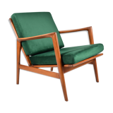 Scandinavian armchair "Stefan", restored, 60s, green bottle velvet