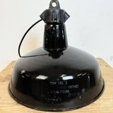 Industrial Black Enamel Factory Lamp with Cast Iron Top, 1950s
