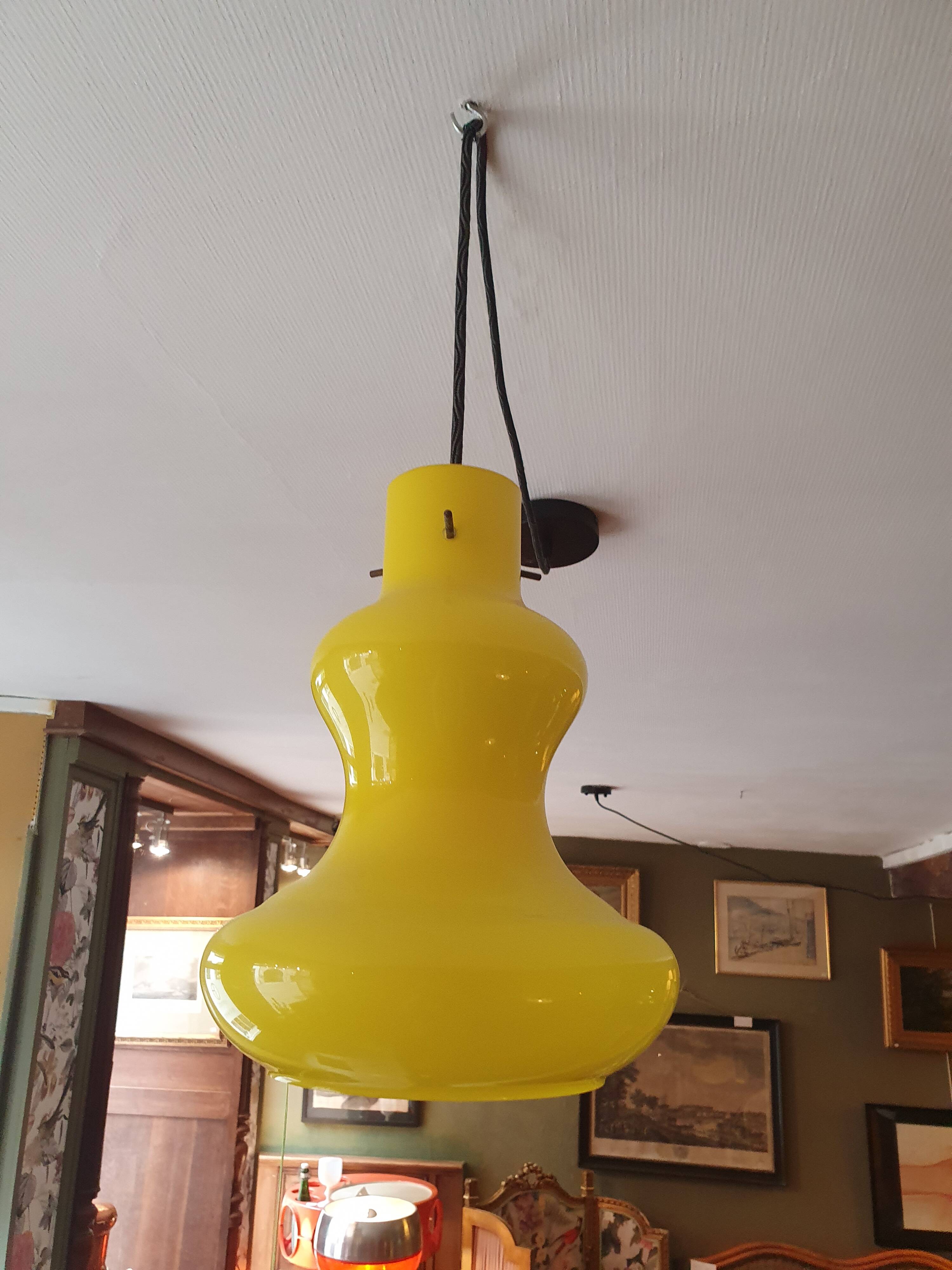 Yellow opaline pendant light 1960