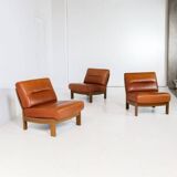 Brutalist 7-piece cognac leather modular sofa