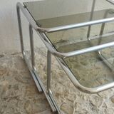 Nesting tables in chrome and smoked glass from the 70s