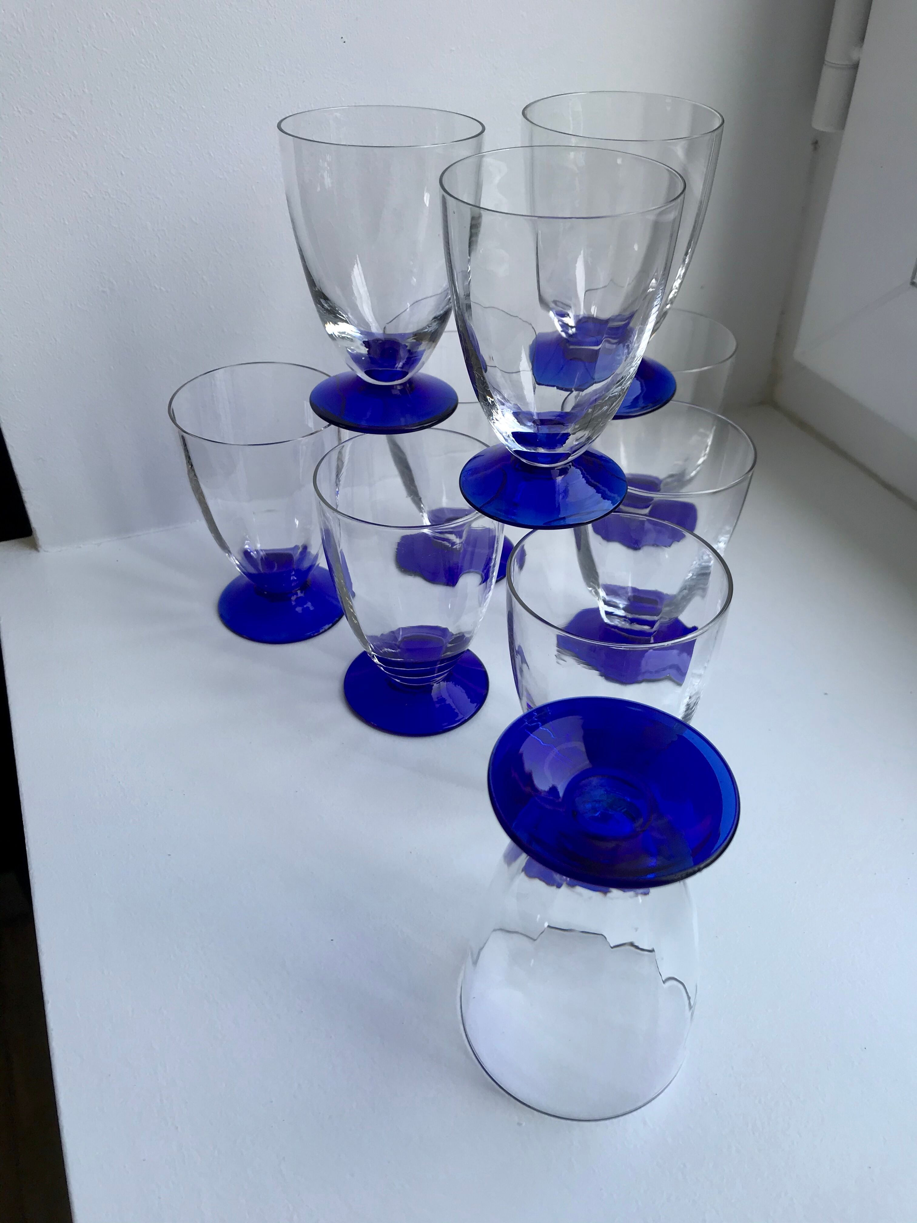 Set of 10 medium format blue foot glasses 60s-70s