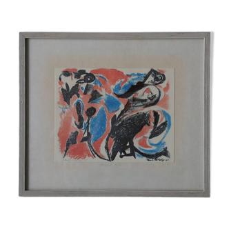 Paul Holsby, Bergets röda, Color Lithograph, 1963, Framed