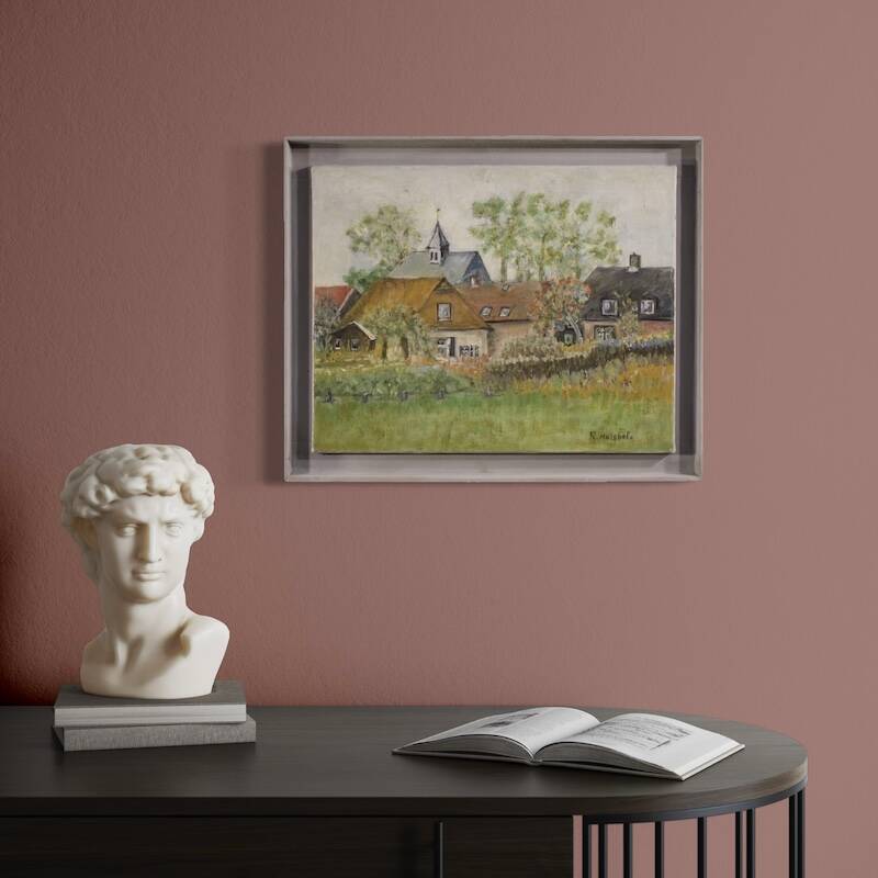 Peinture néerlandaise d'une vue de maisons dans le style impressionniste.