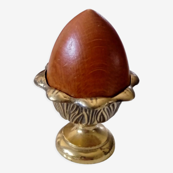 Paperpress wooden egg in its brass cockerel