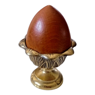 Paperpress wooden egg in its brass cockerel