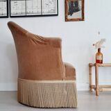 Fauteuil crapaud velours beige doré