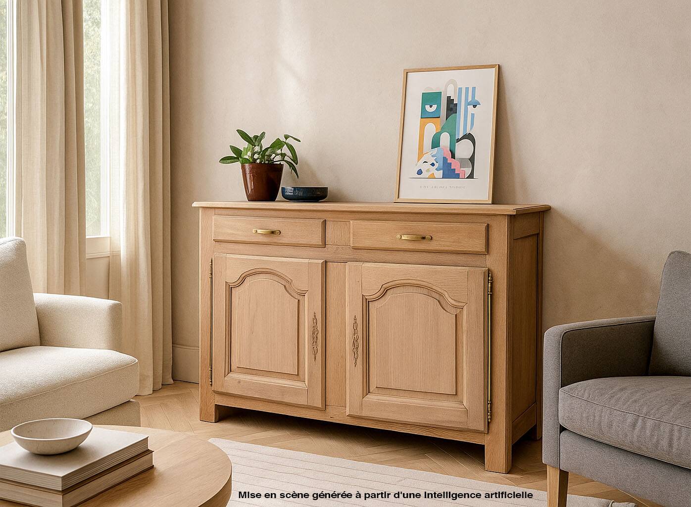 Vintage oak sideboard, country house style, wooden chest