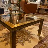 Gold square coffee table and smoked glass