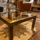 Gold square coffee table and smoked glass