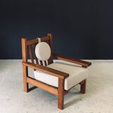 Brutalist Square Oak Lounge Chair, Belgium, 1950s