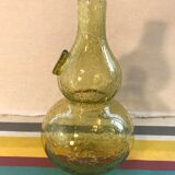 Paire d'ancienne bouteilles Biot verre soufflé bullé jaune avec bouchon