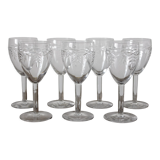 7 white wine glasses in crystal engraved with a vintage frieze