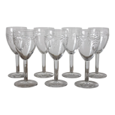 7 white wine glasses in crystal engraved with a vintage frieze