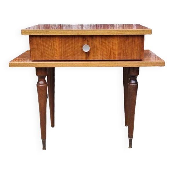 Petite table de nuit bois vernis, années 50.