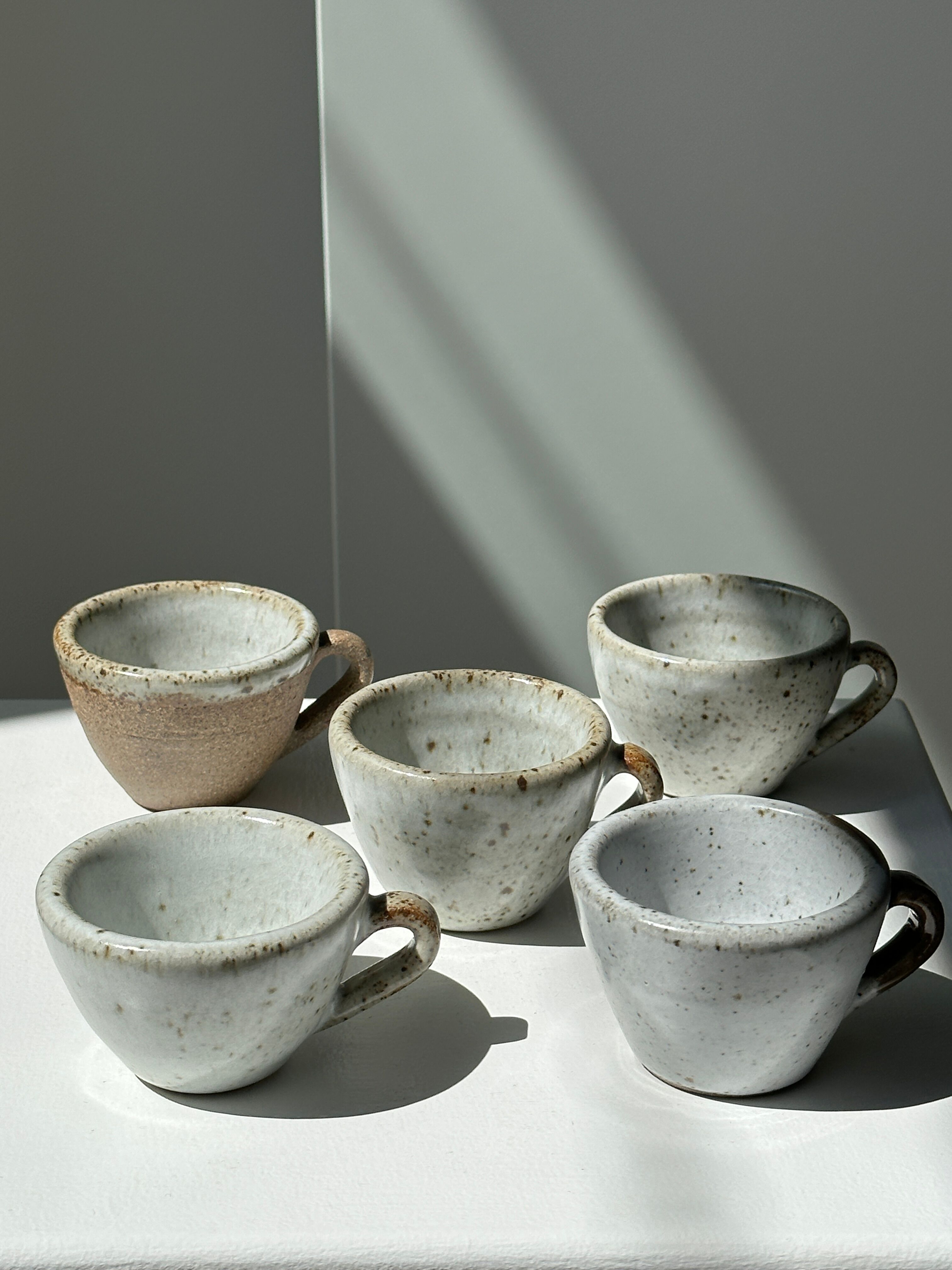 Set of 5 Indonesian ceramic handle coffee cups