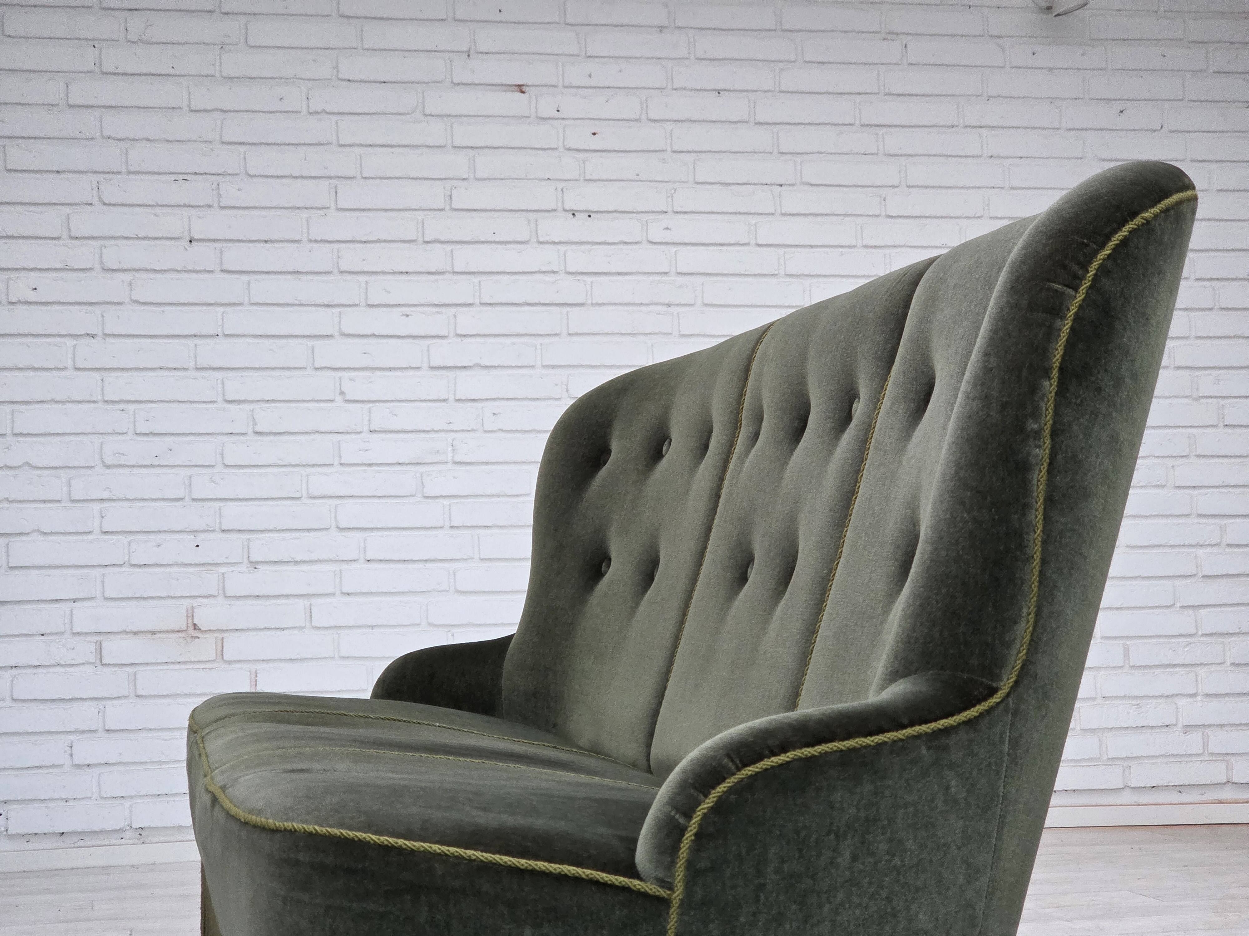 1970s, Danish 3-seater sofa, furniture velour, beech wood legs.