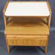 1960s mid-century maple nightstand with milky glass shelf, restored, Czechoslovakia