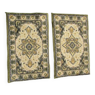 2 identical rugs 40 x 70 cm, green and gold