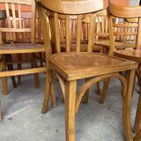 Lot of 20 mismatched Thonet Fischel restaurant bistro chairs in curved wood
