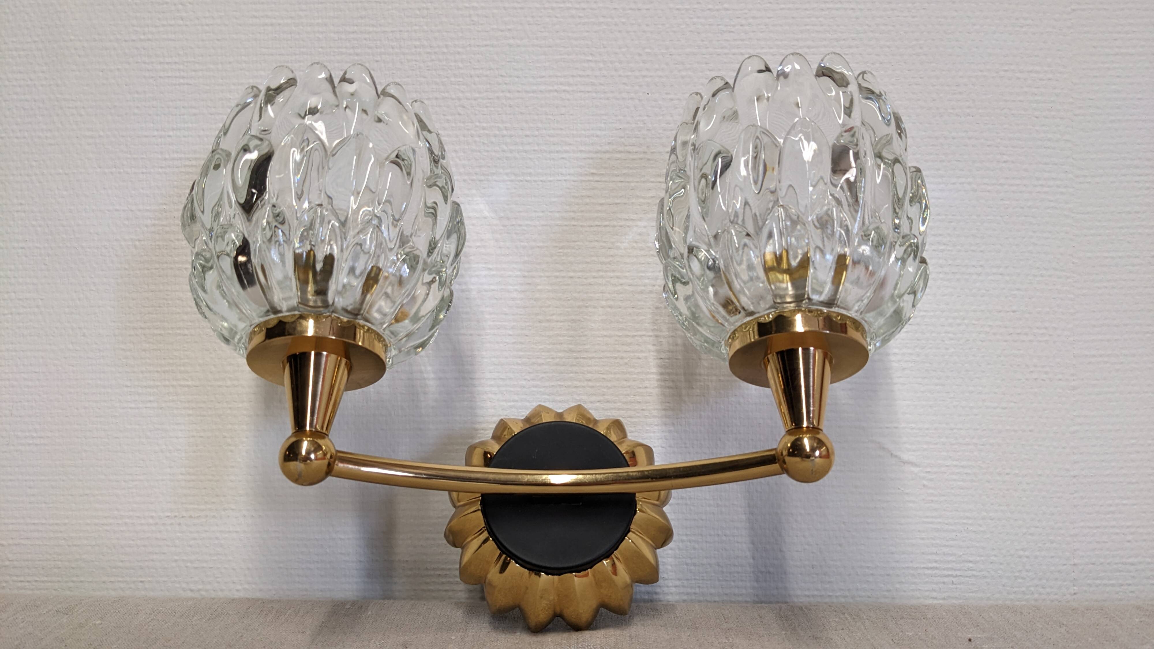 Set of 4 modernist double wall lights by Maison Arlus, France circa 1950.
