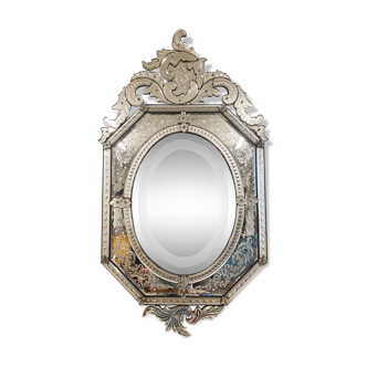 Miroir Venitien du XIXe en verre biseauté et gravé