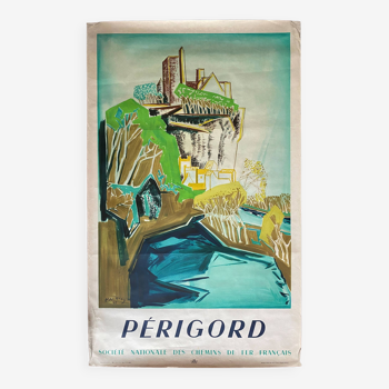 Affiche originale tourisme "Perigord" Chemin de Fer Français 62x100cm 1948