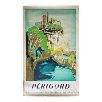 Affiche originale tourisme "Perigord" Chemin de Fer Français 62x100cm 1948