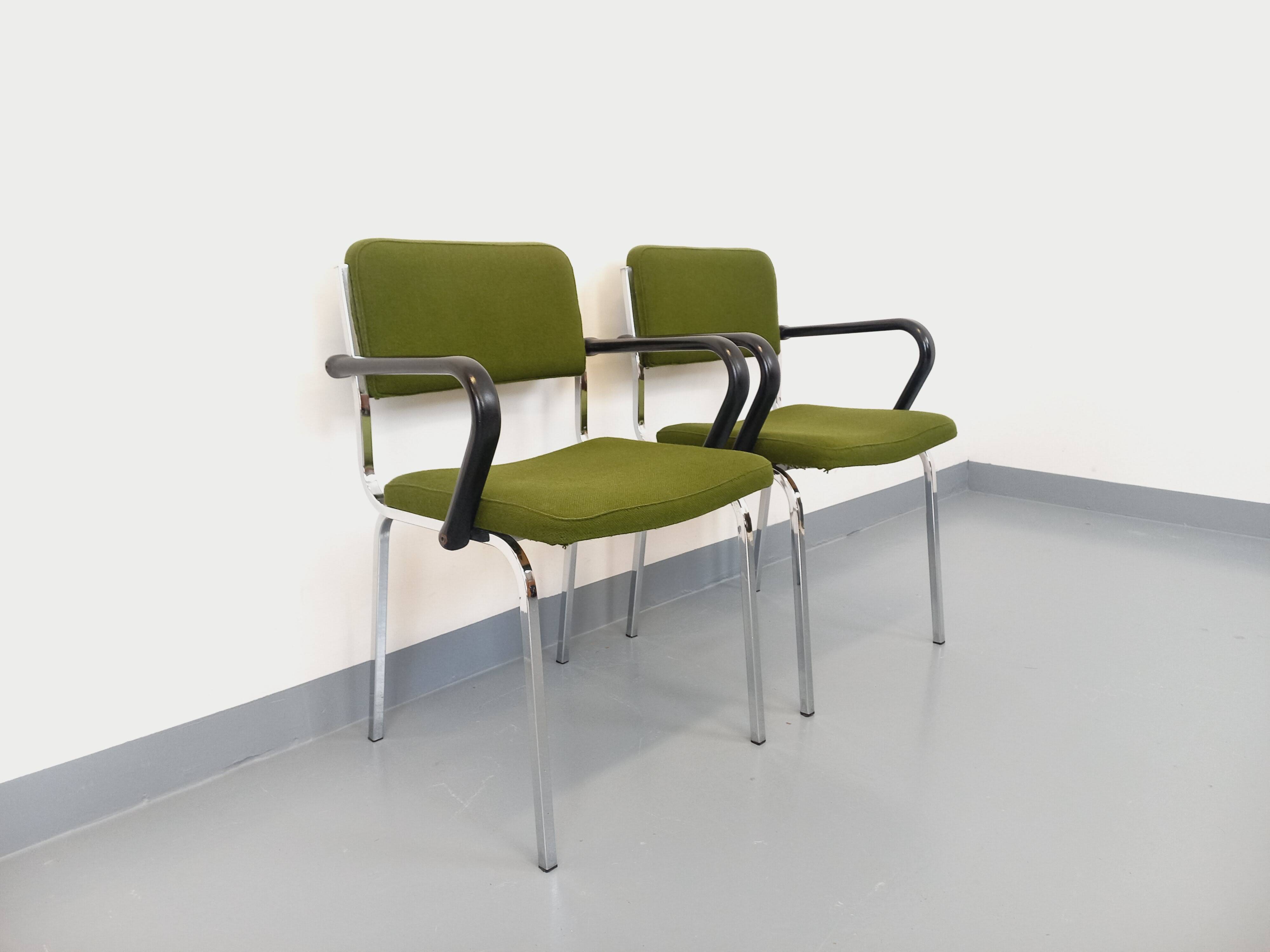 Pair of vintage fabric and chrome armchairs from the 70s