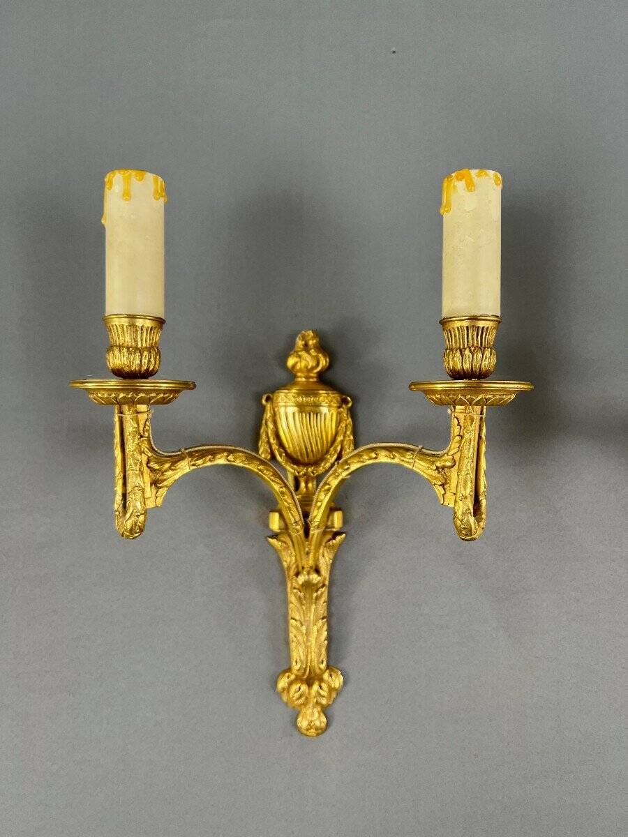 Pair of Gilt Bronze Wall Lights, Maison Baguès, Louis XVI Style, 20th Century
