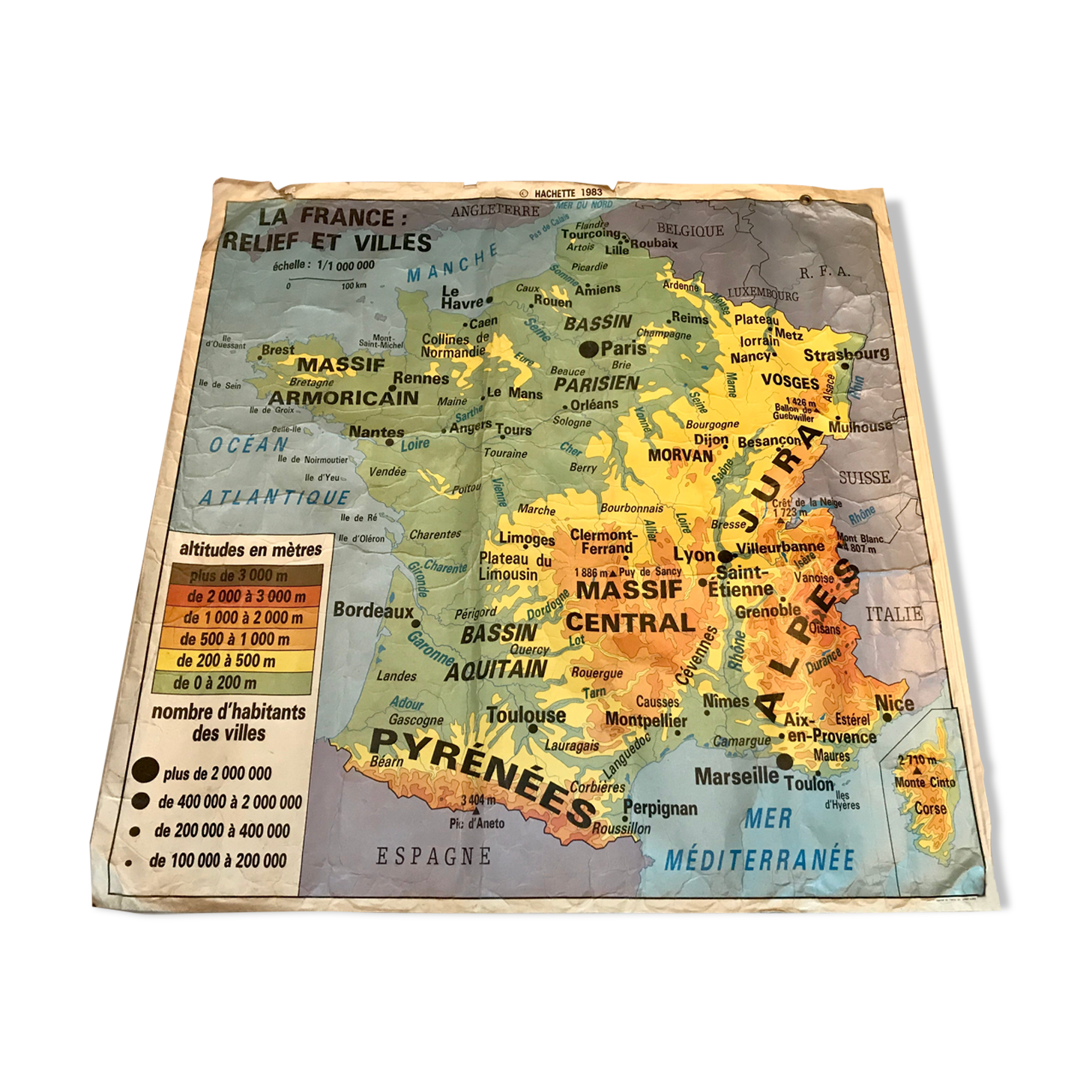 School map of france agriculture & livestock and administrative france 50s-60s