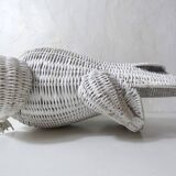 Corbeille à papier grenouille vintage en rotin blanc