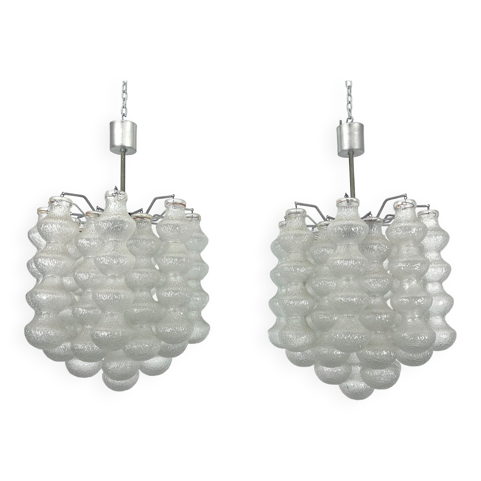 Pair of Mid-Century Murano Bubble Glass chandeliers. Italy 1960s
