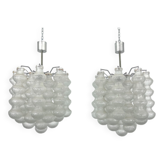 Pair of Mid-Century Murano Bubble Glass chandeliers. Italy 1960s