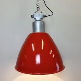 Large Red Painted Industrial Factory Lamp from Elektrosvit, 1960s
