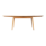 Classic extendable dining table from the 1950s, solid ash wood, new cream white Resopal top