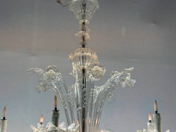 Lustre vénitien en verre de Murano, 6 bras de lumière, nouvelle électrification, vers 1930