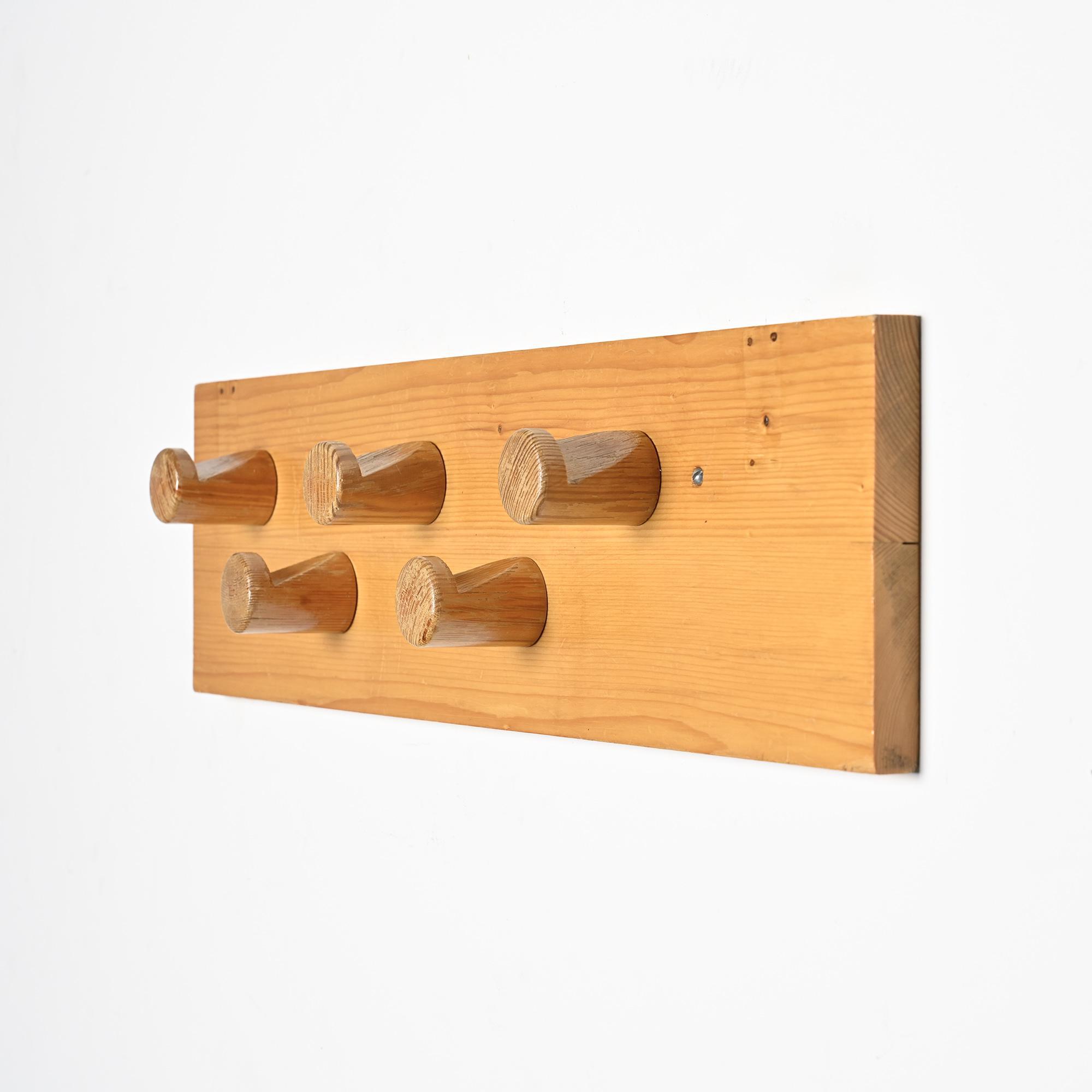 Wall-mounted coat rack with five hooks, Les Arcs 1800, France, circa 1970