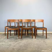 Set of 6 dining chairs by Henning Kjaernulf for Korup Stolefabrik, teak and leather, 1960s.