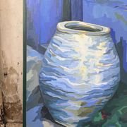 Peinture XL jarre bleue Saunière Audouze